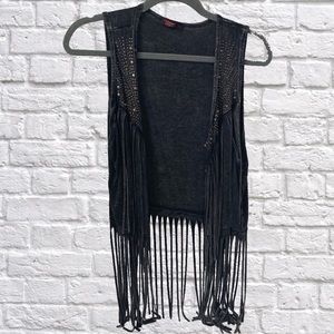 T Party Fashion Black Fringe Sleeveless Blouse